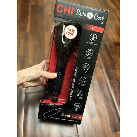 CHI Spin N Curl 1” Ceramic Rotating Barrel Curler Matte Black 1 Hour ShutOff New - Picture 1 of 4